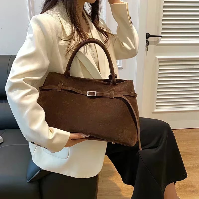 Buckle Decorative Design Solid Faux Suede Handbag Large Capacity Hasp Casual Tote 2025 Hot Sale Bags for Women Bolsas Femininas