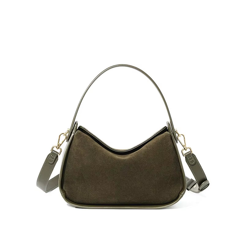 Genuine Leather Shoulder Bag, Suede Frosted Bag, Women'S Versatile Large Capacity 2025 Summer New Women'S Niche High-End Handbag