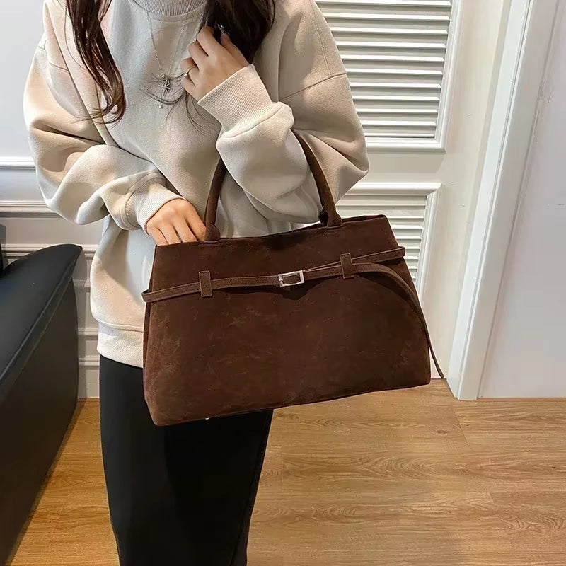 Buckle Decorative Design Solid Faux Suede Handbag Large Capacity Hasp Casual Tote 2025 Hot Sale Bags for Women Bolsas Femininas