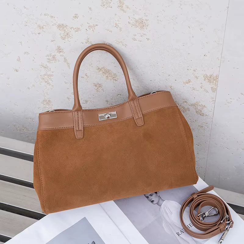 Hifashion Retro Suede Genuine Leather Tote Handbags for Women 2025 Luxury Designer Top Handle Matte Office Female Shoulder Bags