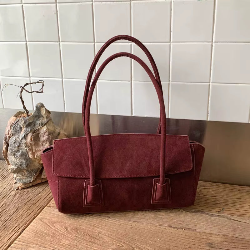 New 2026 Winter Spacious Trapeze Tote Euro American Style Matte Suede Leather Female Handbag Luxury Armpit Shoulder Bag