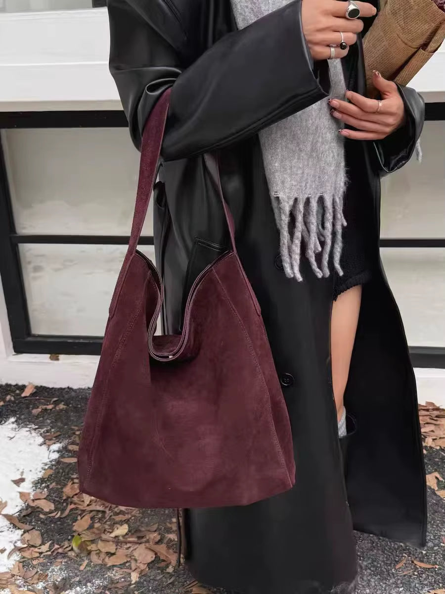 Customized for Individuals Large Capacity Winter Tote High Class Matte Suede Wool Women Handbag Coffee Kakhi Travel Shoulder Bag