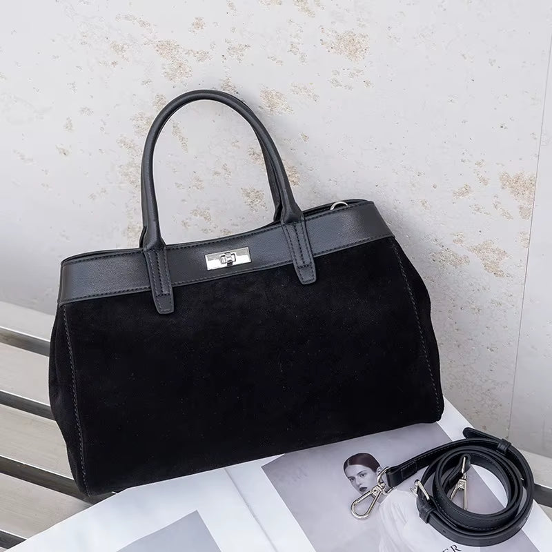 Hifashion Retro Suede Genuine Leather Tote Handbags for Women 2025 Luxury Designer Top Handle Matte Office Female Shoulder Bags