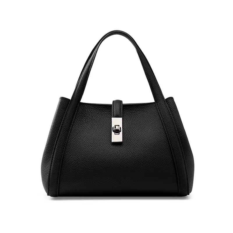 Cowhide Genuine Leather Bucket Tote Handbags for Women 2025 Luxury Designer Basket Work Ladies Shoulder Crossbody Bags