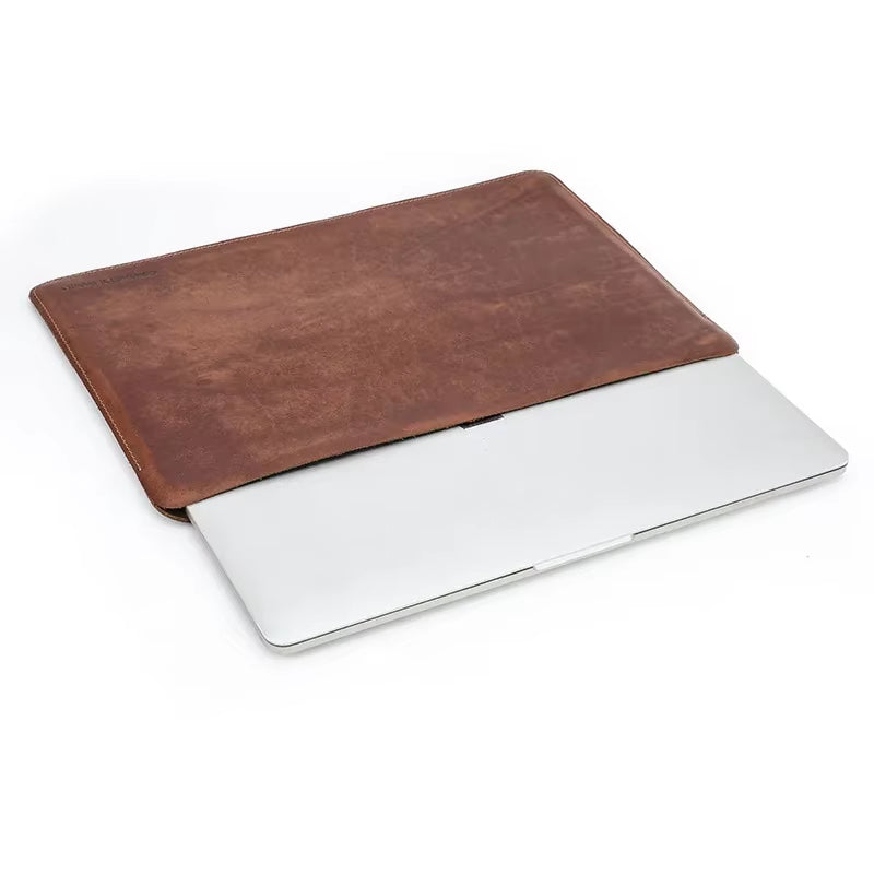 Hand-Made Cowhide Genuine Leather Laptop Bags Cases Storage Organizer Sleeve for Macbookair 13.6In Notebook Computer Travel
