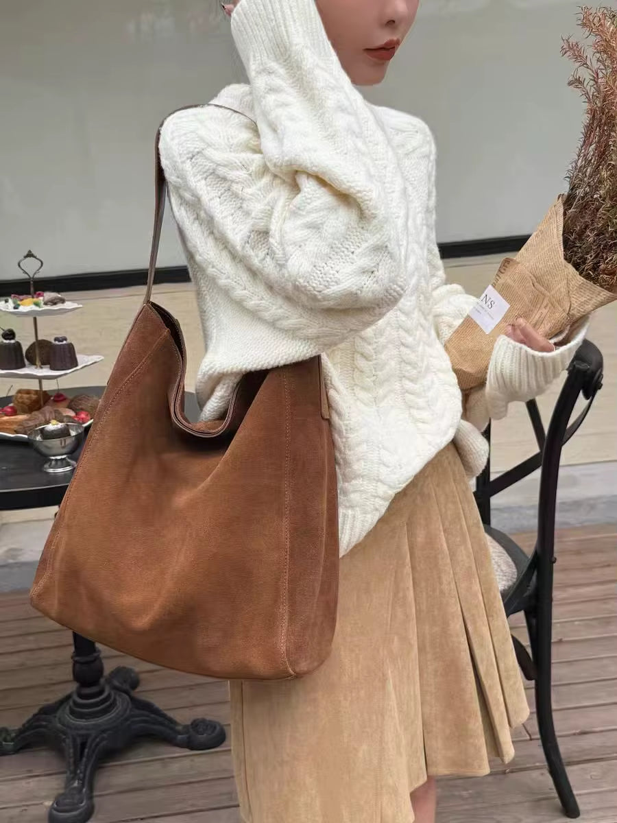 Customized for Individuals Large Capacity Winter Tote High Class Matte Suede Wool Women Handbag Coffee Kakhi Travel Shoulder Bag