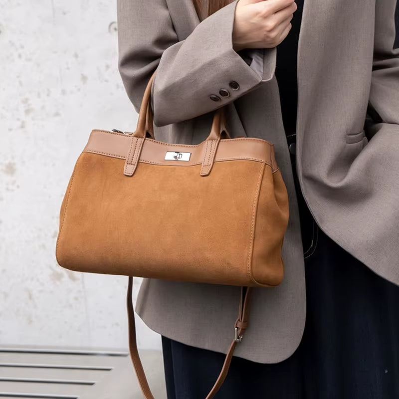 Hifashion Retro Suede Genuine Leather Tote Handbags for Women 2025 Luxury Designer Top Handle Matte Office Female Shoulder Bags