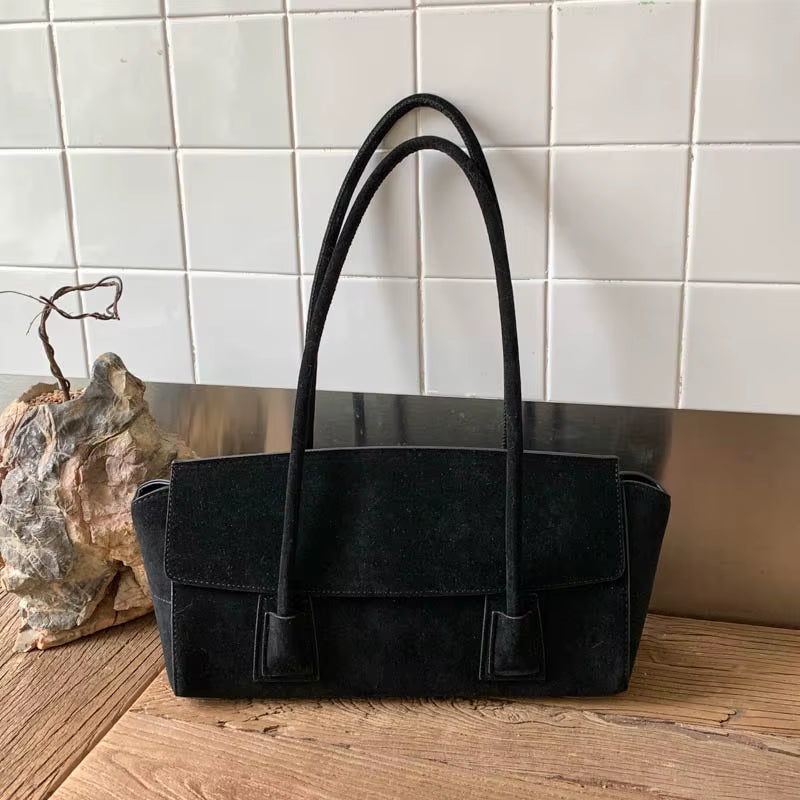 New 2026 Winter Spacious Trapeze Tote Euro American Style Matte Suede Leather Female Handbag Luxury Armpit Shoulder Bag