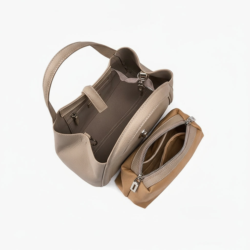 Cowhide Genuine Leather Bucket Tote Handbags for Women 2025 Luxury Designer Basket Work Ladies Shoulder Crossbody Bags