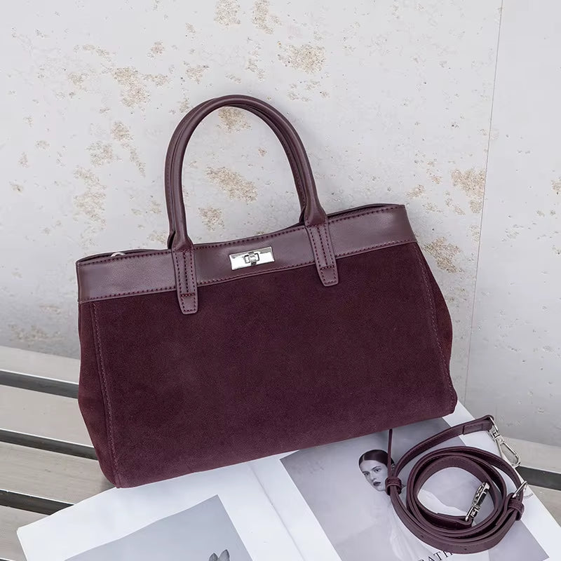 Hifashion Retro Suede Genuine Leather Tote Handbags for Women 2025 Luxury Designer Top Handle Matte Office Female Shoulder Bags