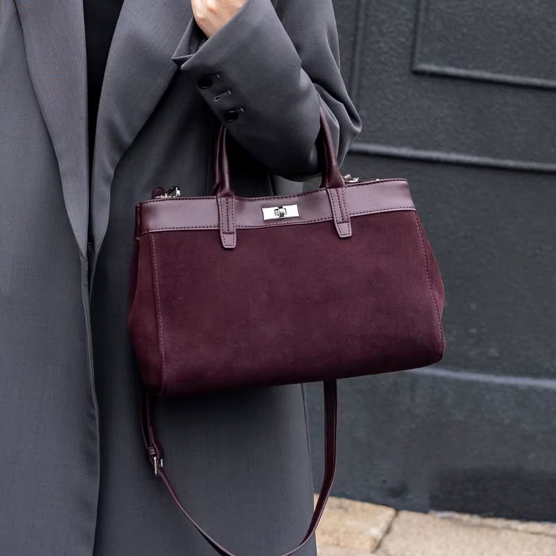 Hifashion Retro Suede Genuine Leather Tote Handbags for Women 2025 Luxury Designer Top Handle Matte Office Female Shoulder Bags