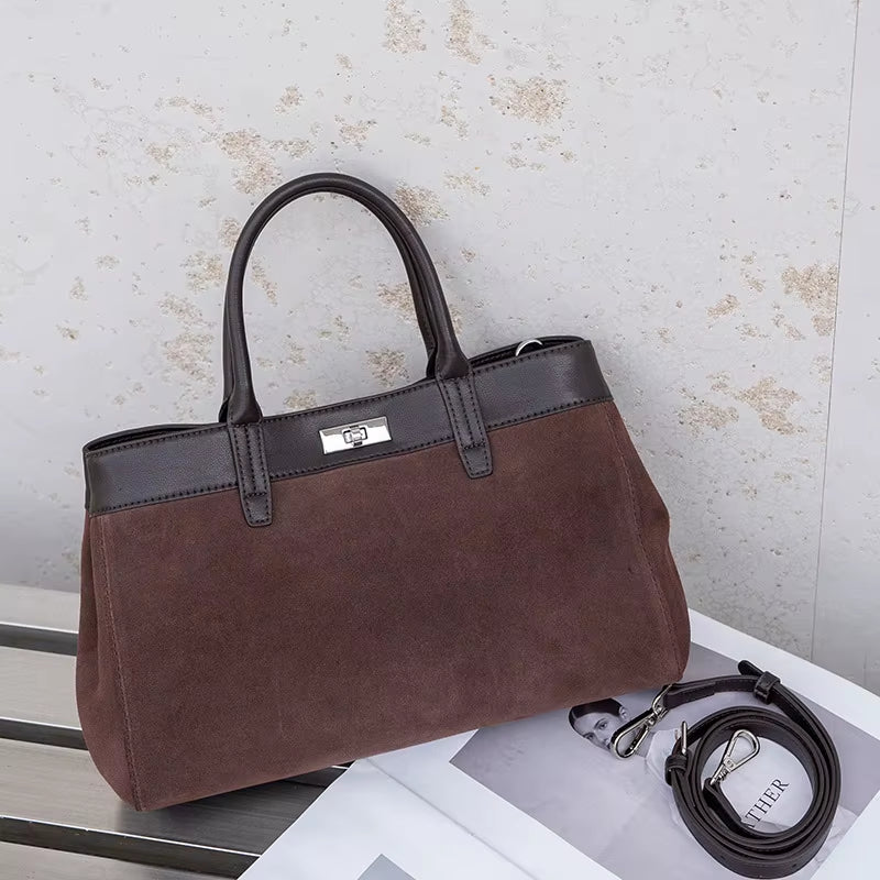 Hifashion Retro Suede Genuine Leather Tote Handbags for Women 2025 Luxury Designer Top Handle Matte Office Female Shoulder Bags