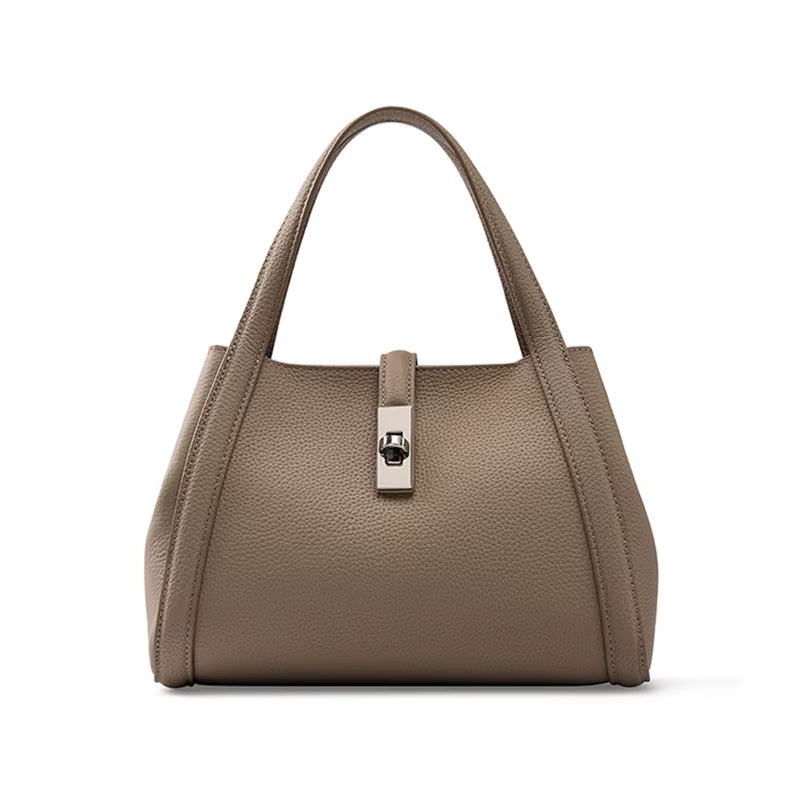 Cowhide Genuine Leather Bucket Tote Handbags for Women 2025 Luxury Designer Basket Work Ladies Shoulder Crossbody Bags