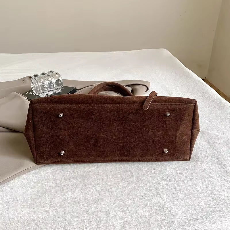 Buckle Decorative Design Solid Faux Suede Handbag Large Capacity Hasp Casual Tote 2025 Hot Sale Bags for Women Bolsas Femininas